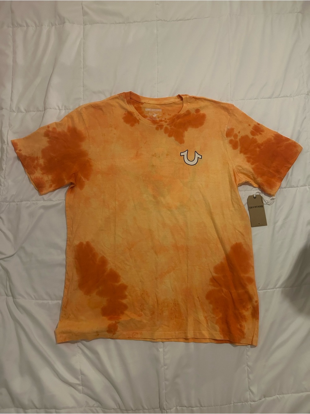 True Religion Orange Tie-Dye Horseshoe Short Sleeve Tee